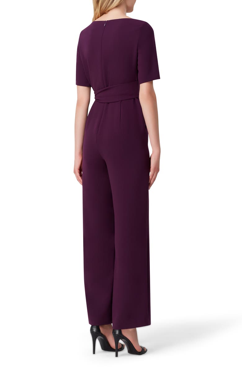 Tahari Tie Waist Crepe Jumpsuit, Alternate, color, 