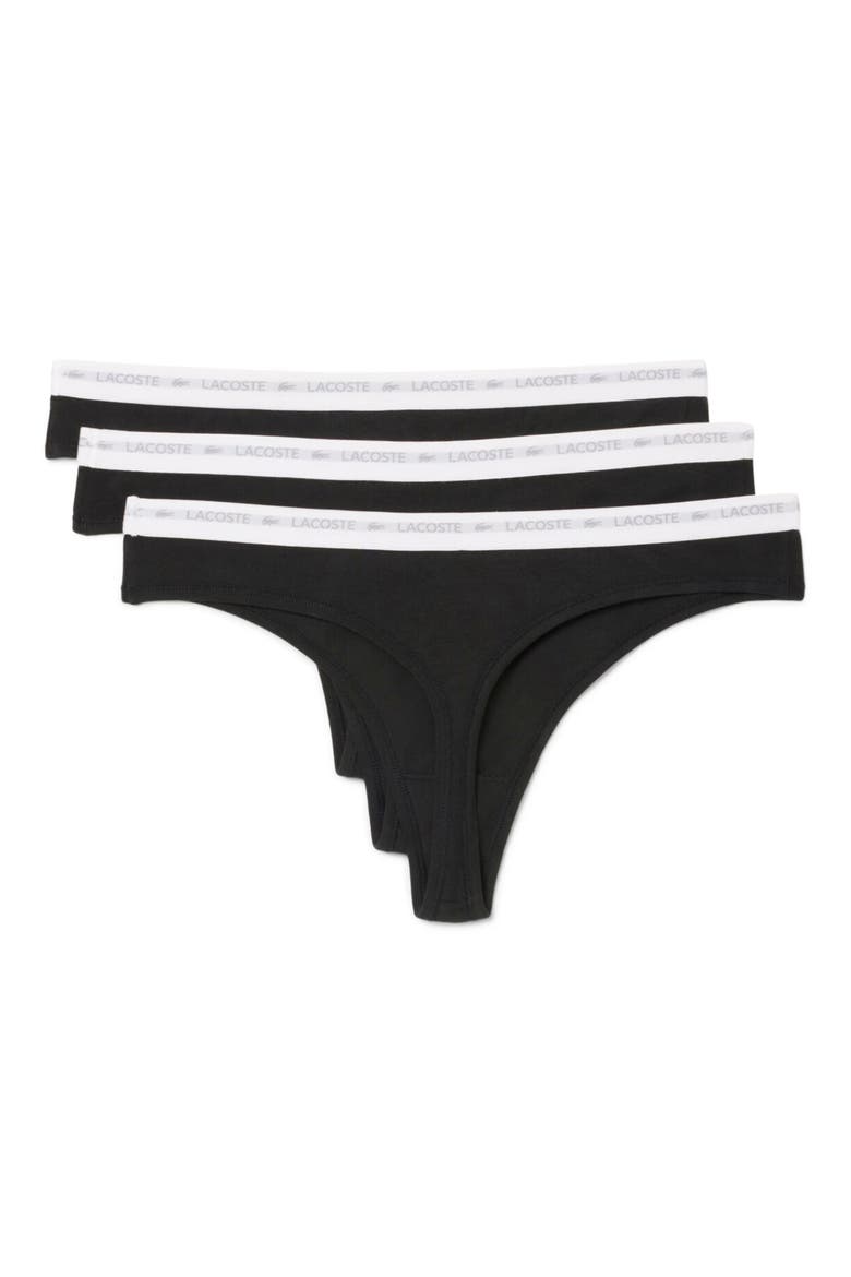 3-Pack Stretch Cotton Thongs, Alternate, color, BLACK