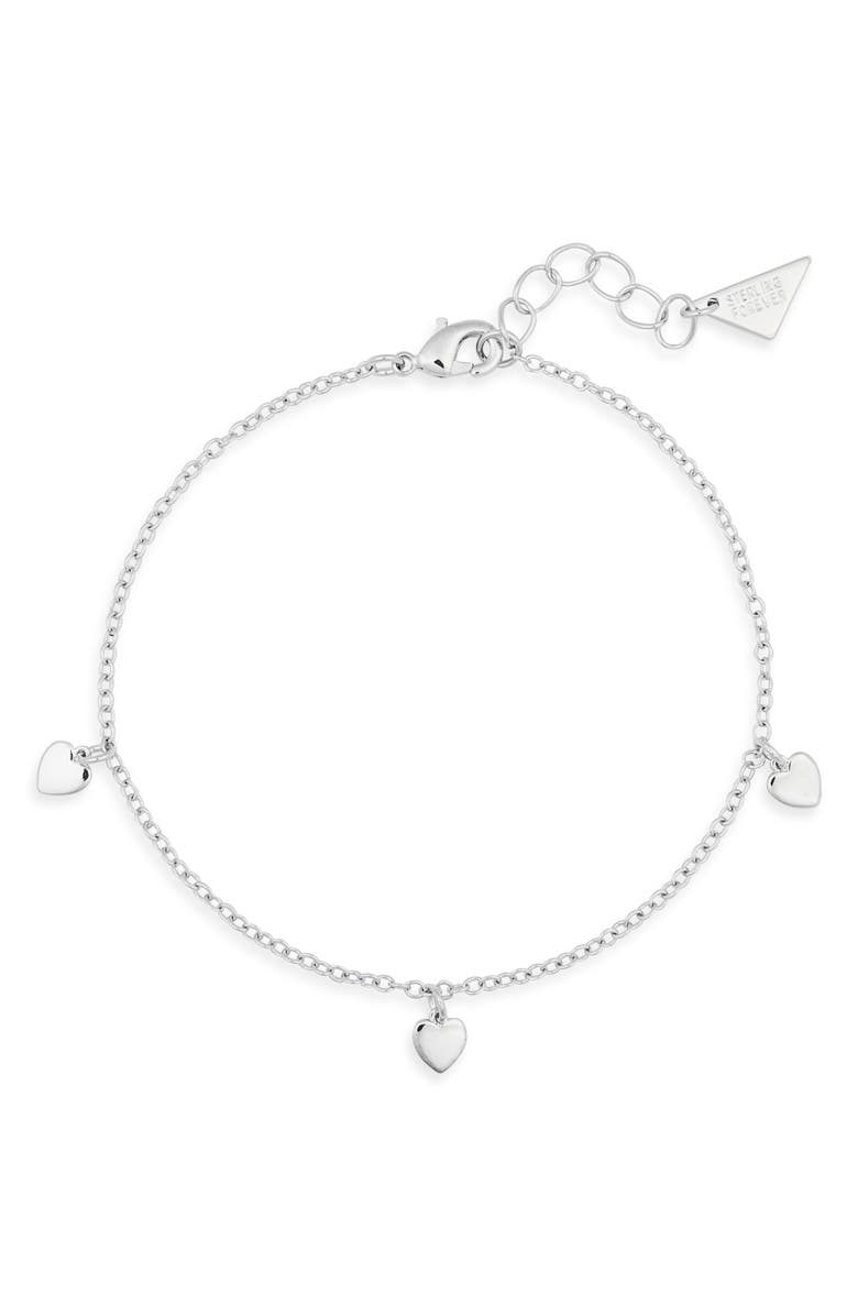 Sterling Forever Farrah Heart Charm Bracelet, Main, color, Silver