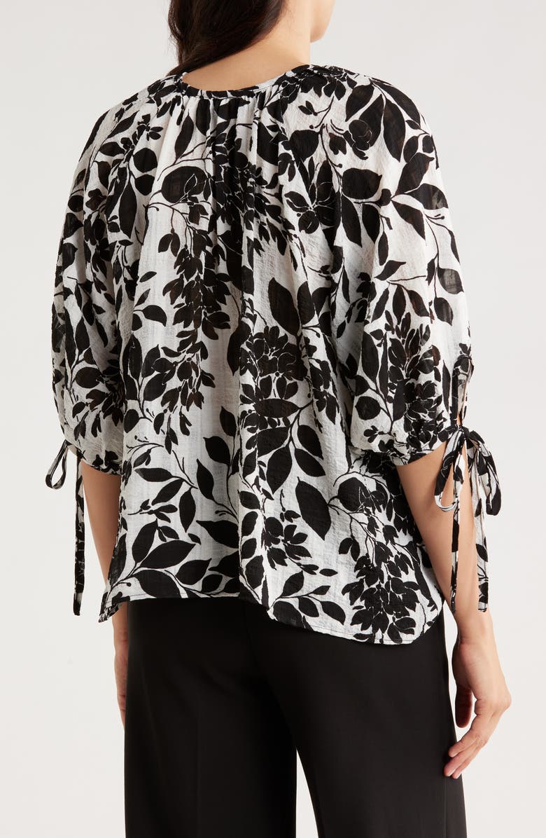 Renee C Floral Tie Sleeve Top, Alternate, color, Black/ White