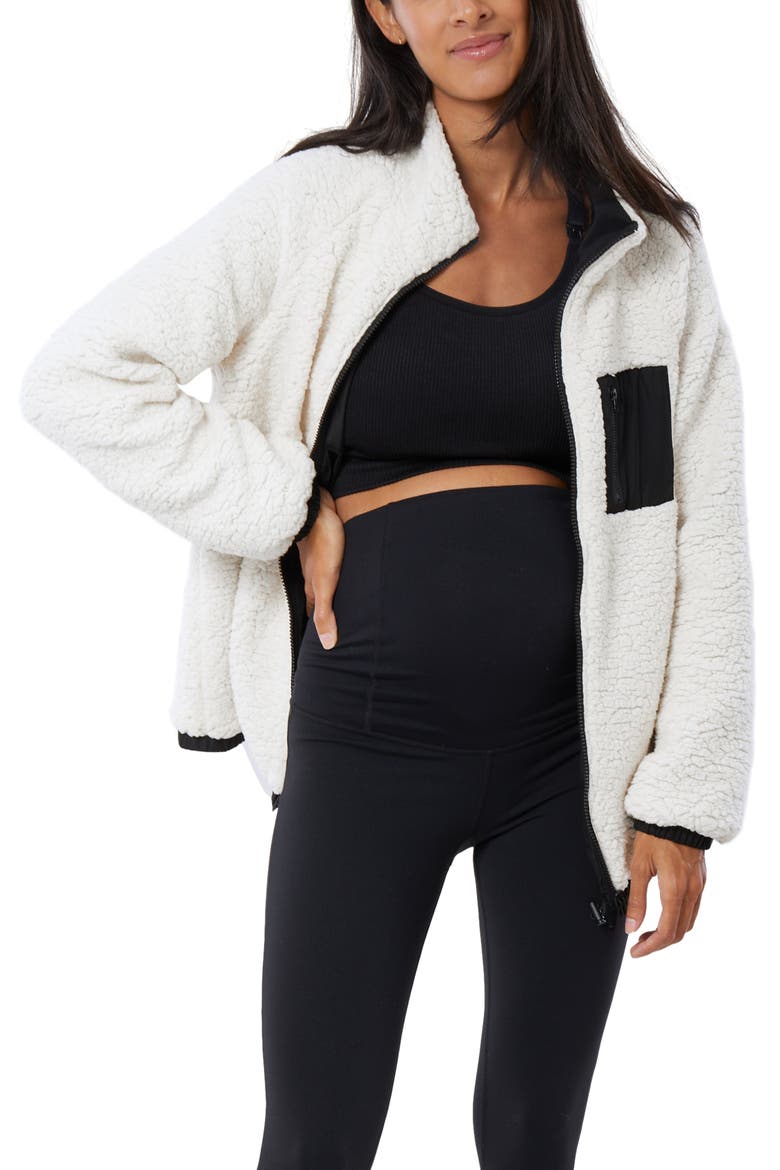 Ingrid & Isabel® Reversible Faux Shearling Maternity Jacket, Main, color, NATURAL BLACK