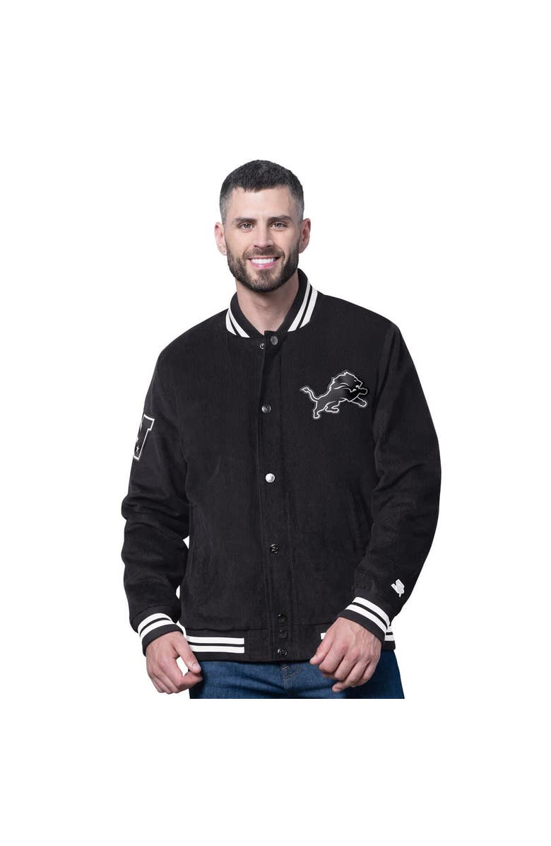 STARTER Men's Starter Black Detroit Lions Blackout Corduroy Full-Snap Varsity Jacket, Main, color, Black