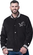 STARTER Men's Starter Black Detroit Lions Blackout Corduroy Full-Snap Varsity Jacket