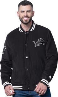 STARTER Men's Starter Black Detroit Lions Blackout Corduroy Full-Snap Varsity Jacket