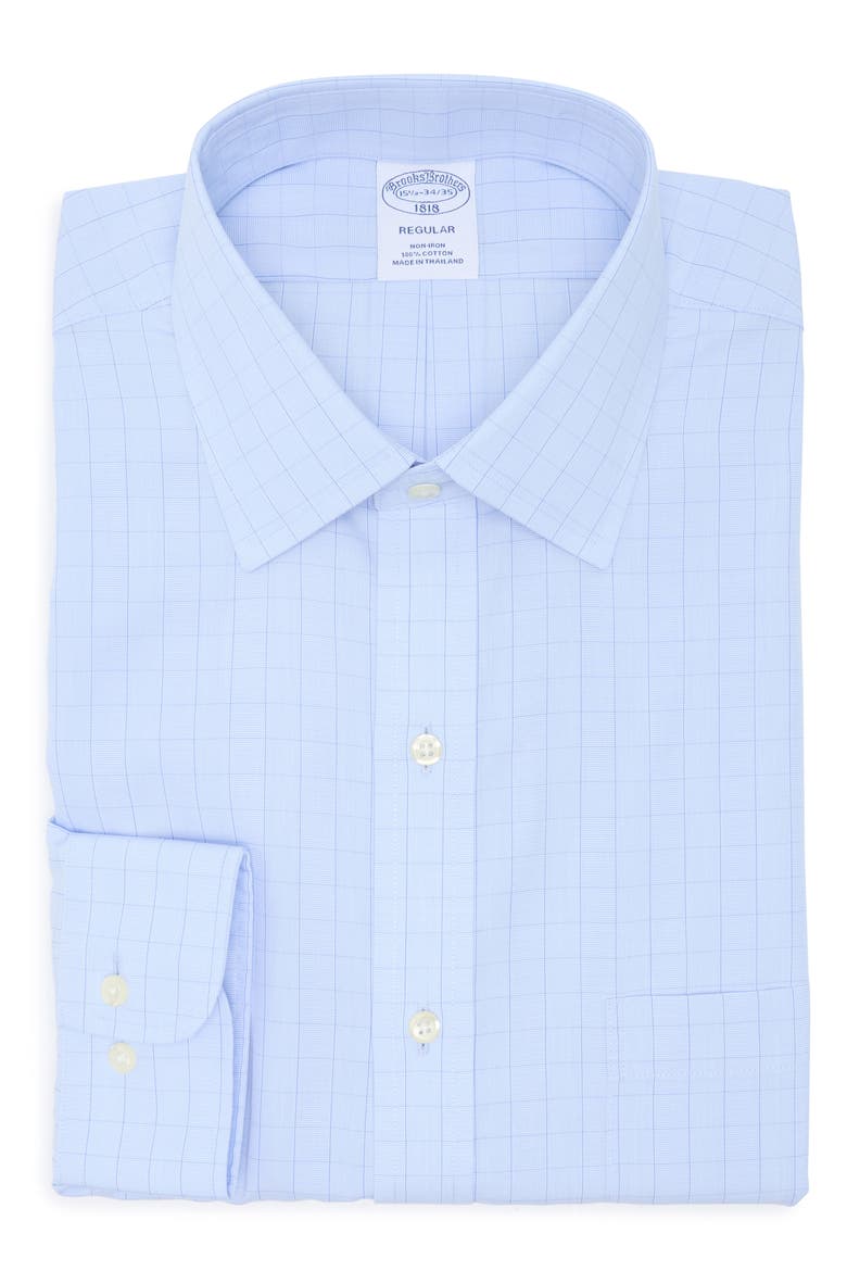 Regular Fit Grid Check Non-Iron Cotton Button-Down Shirt, Alternate, color, BLUE
