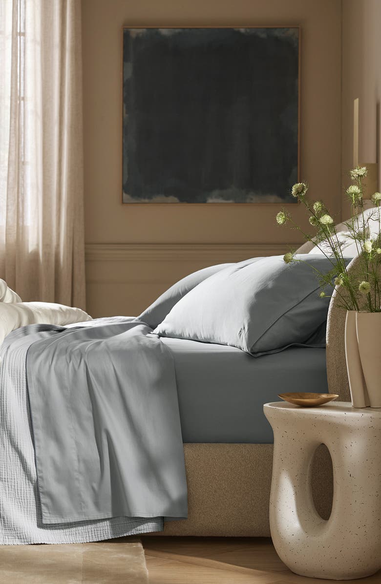 Boll & Branch Signature Piped Edge Sheet Set, Alternate, color, Shore/ Bluestone