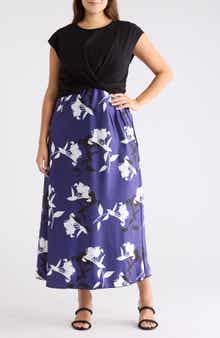 TASH AND SOPHIE Floral Satin Slipdress & Cap Sleeve Top Set