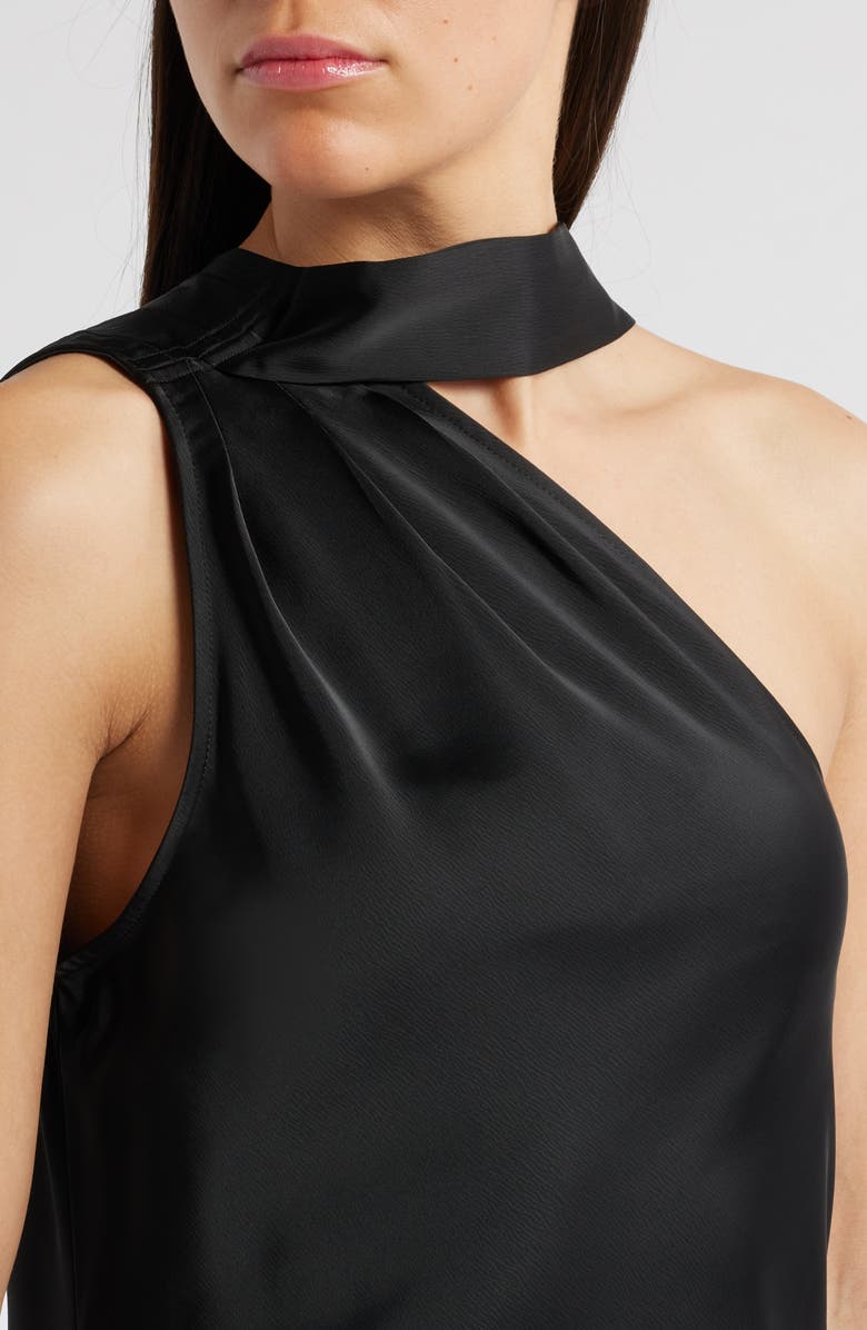 WAYF The Avery One-Shoulder Satin Gown, Alternate, color, Black