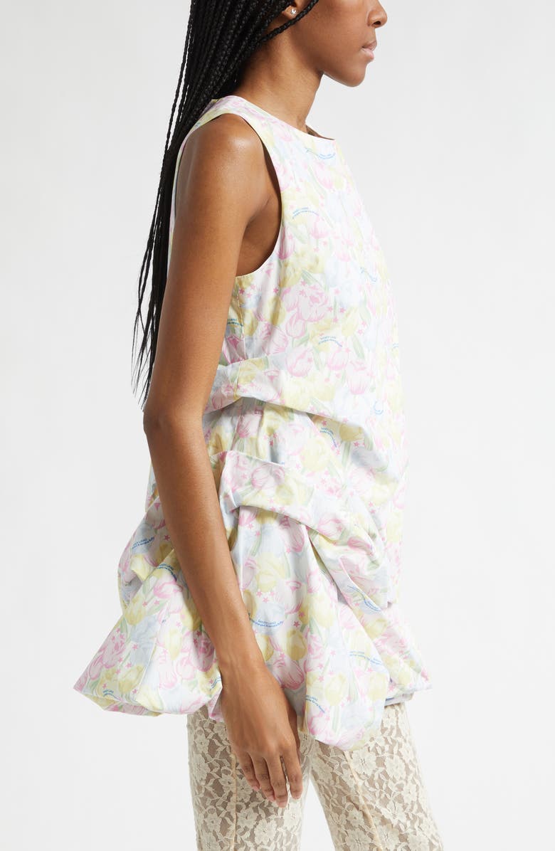 Sandy Liang Gingko Tulip Print Ruched Cotton Dress, Alternate, color, Pink Multi