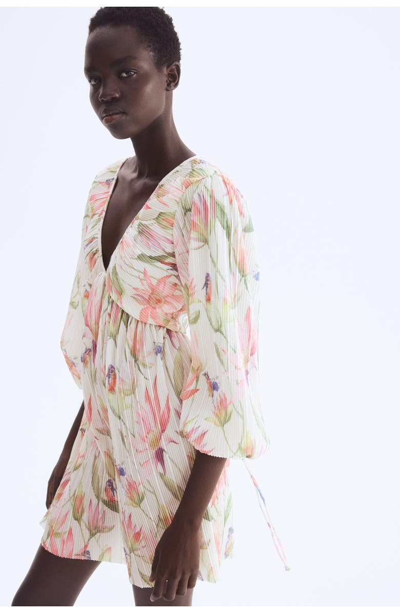 H&M Plissé Dress, Alternate, color, Cream/Floral