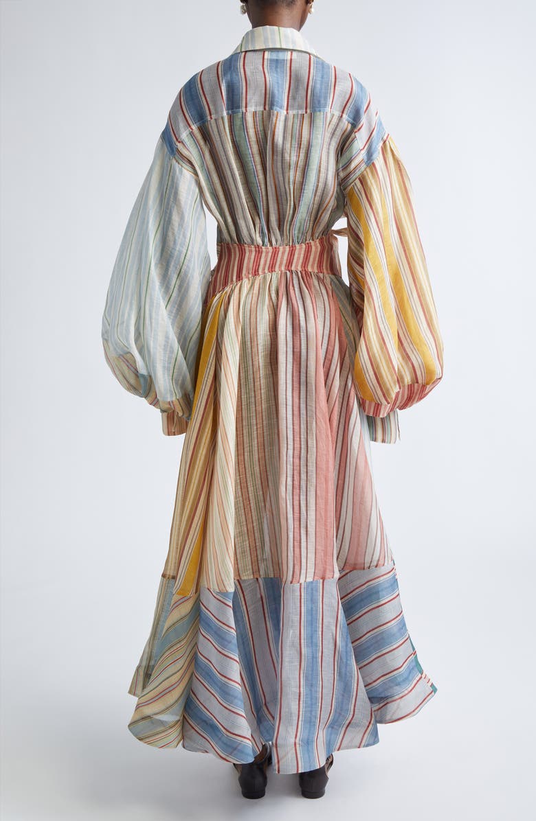 Zimmermann Rebellion Asymmetric Stripe Long Sleeve Linen & Silk Shirtdress, Alternate, color, Spliced Stripes
