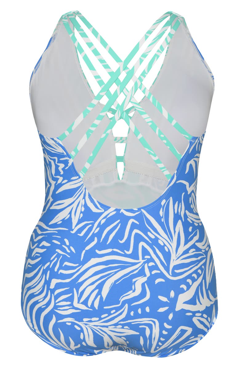 La Blanca Beachside Bay Plunge One-Piece Swimsuit, Alternate, color, Chambray