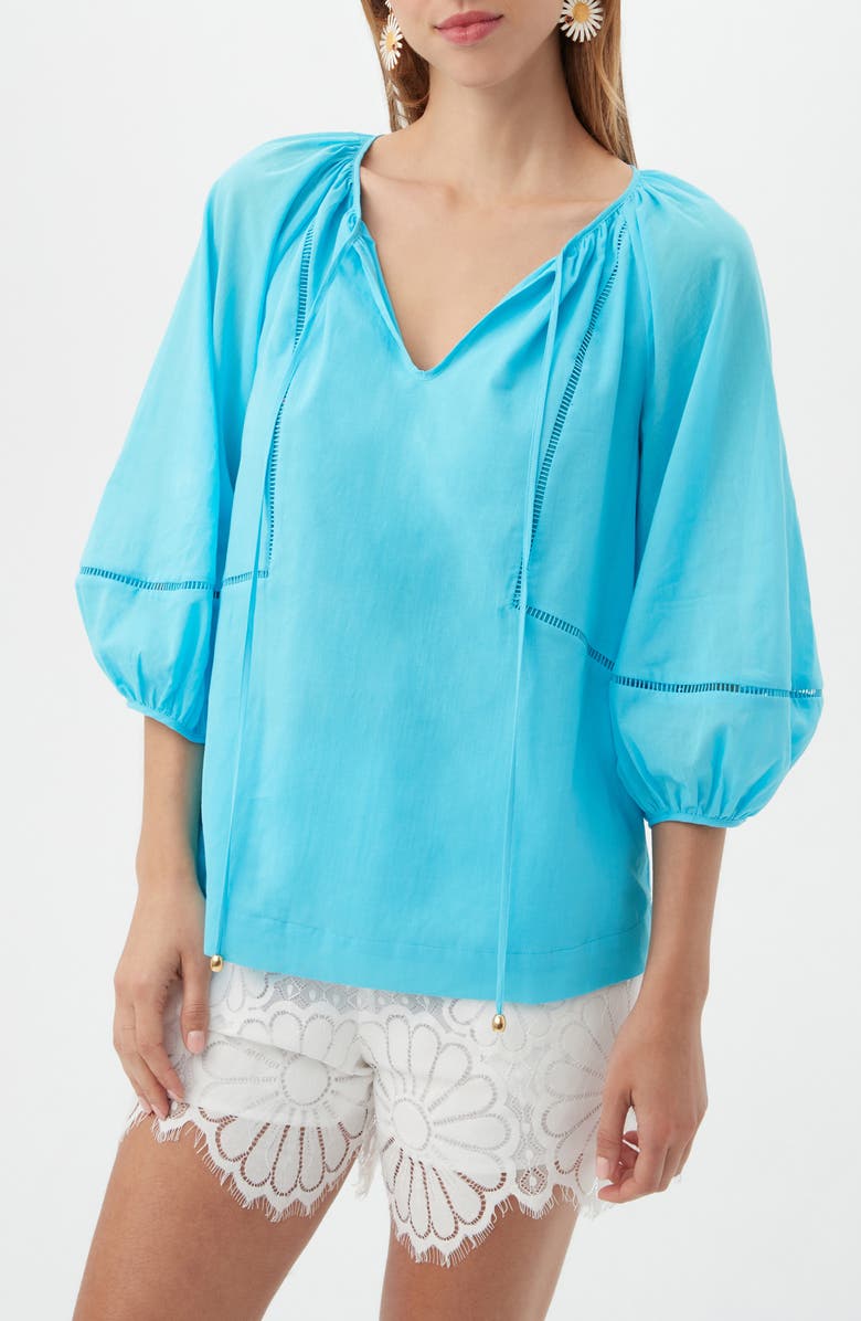 Trina Turk Joplin Ladder Cutout Cotton Top, Alternate, color, Clearwater