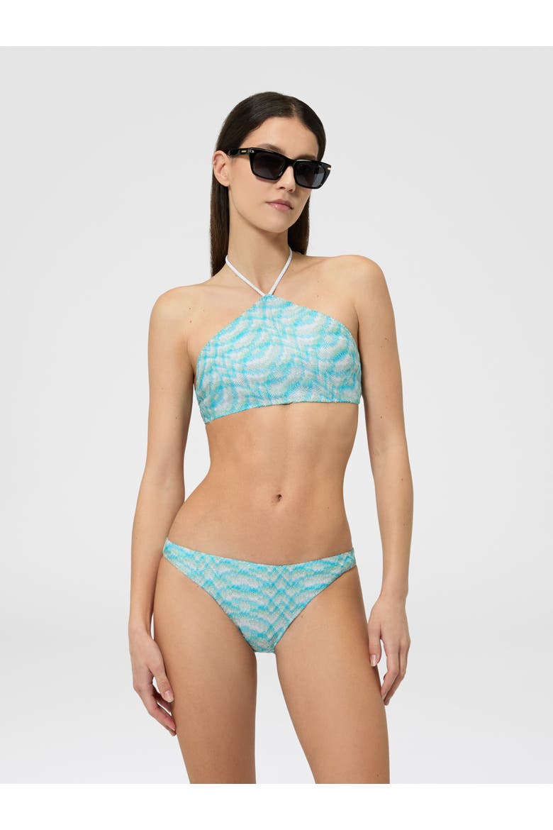 Bikini In Shaded Lamé Viscose With Halterneck Top, Alternate, color, White & Light Blue