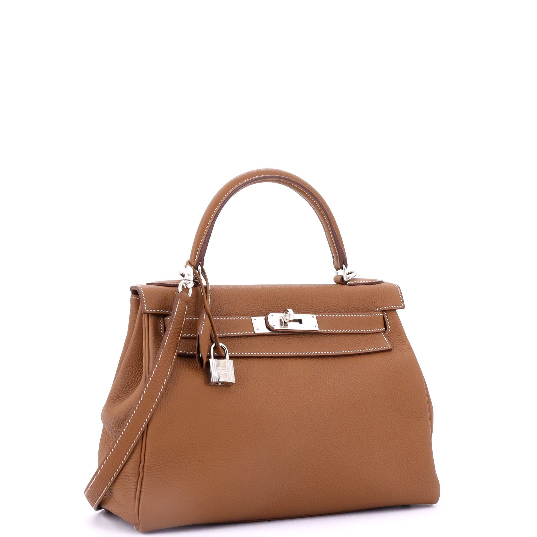 Pre-Owned Hermes Kelly Handbag Brown Togo with Palladium Hardware 28, Alternate, color, 