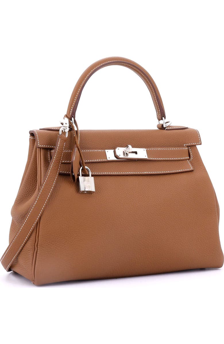 Pre-Owned Hermes Kelly Handbag Brown Togo with Palladium Hardware 28, Alternate, color, Gold