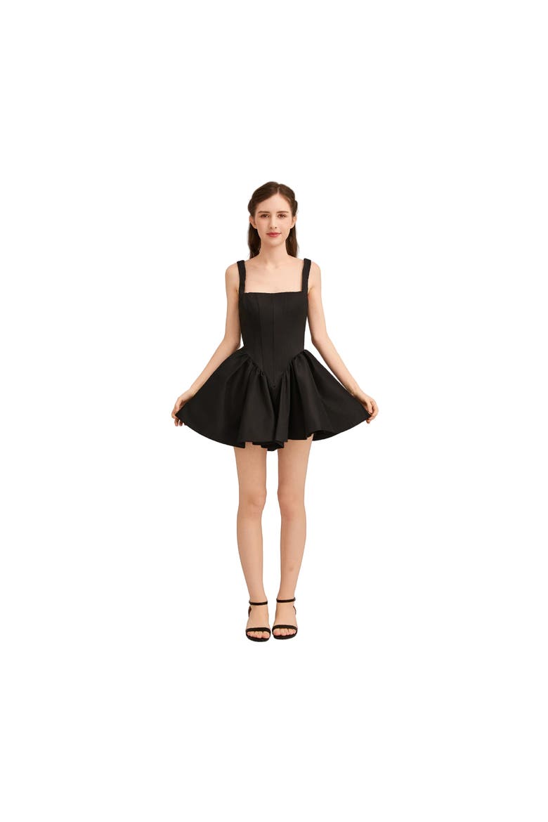 Square-Neck Flared Dress, Alternate, color, Black