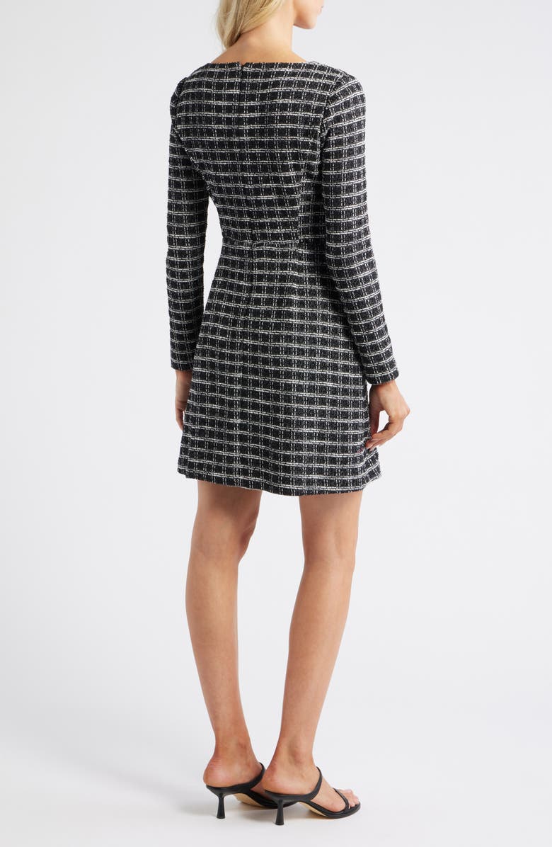 Julia Jordan Windowpane Plaid Long Sleeve Bouclé Dress, Alternate, color, Black Multi