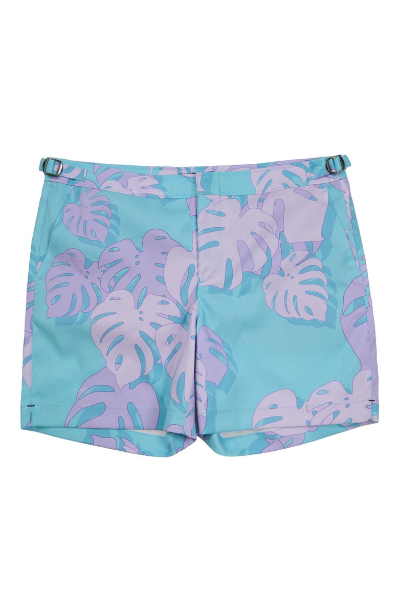 Lords of Harlech Monstera Floral Mens Tailored Swim Short, Alternate, color, Monstera Floral Teal