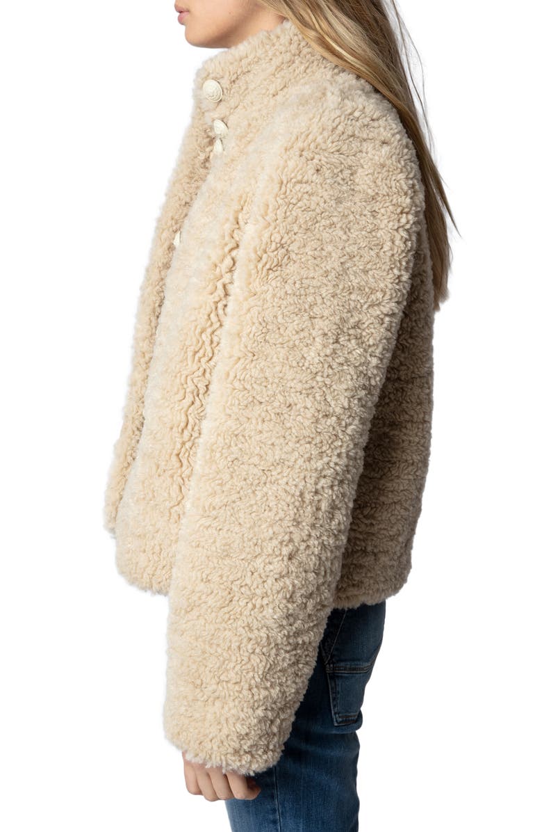 Zadig & Voltaire Fino Soft Curly Faux Fur Teddy Jacket, Alternate, color, Mastic