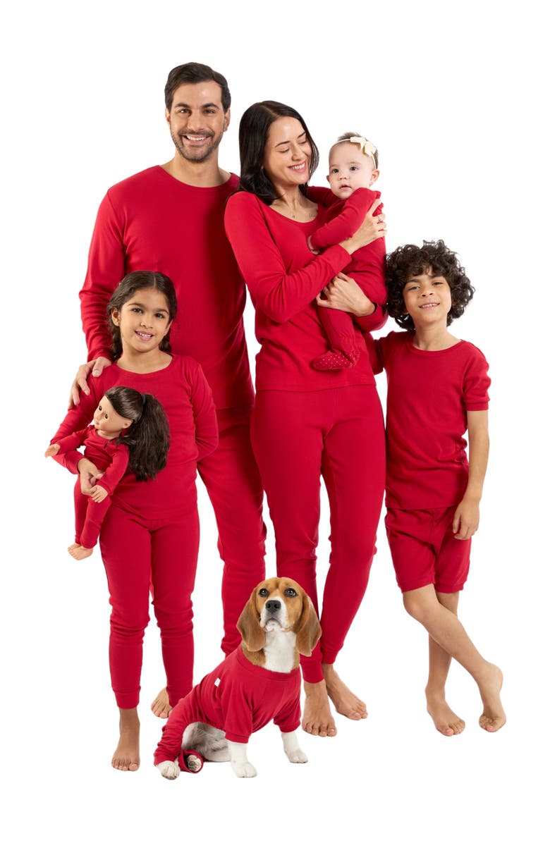 Leveret Kids Short Sleeve Cotton Solid Matching Family Pajamas, Alternate, color, Red