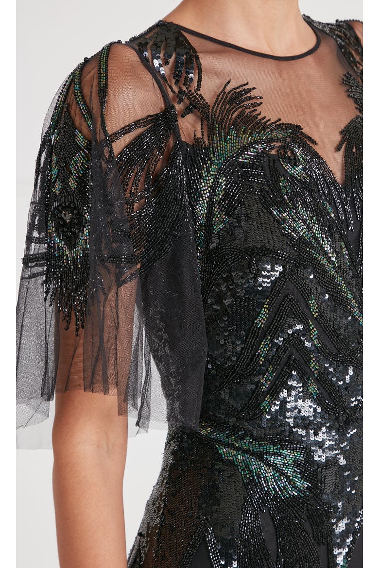 Peacock Midi Dress, Alternate, color, Black