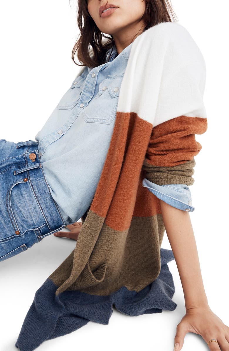 Madewell Kent Colorblock Long Cardigan, Alternate, color,