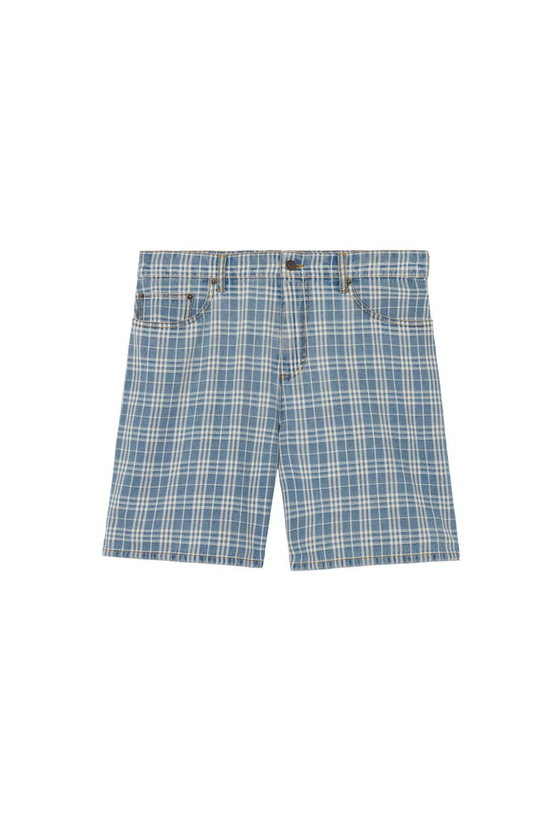 Check Denim Shorts, Main, color, Light indigo blue