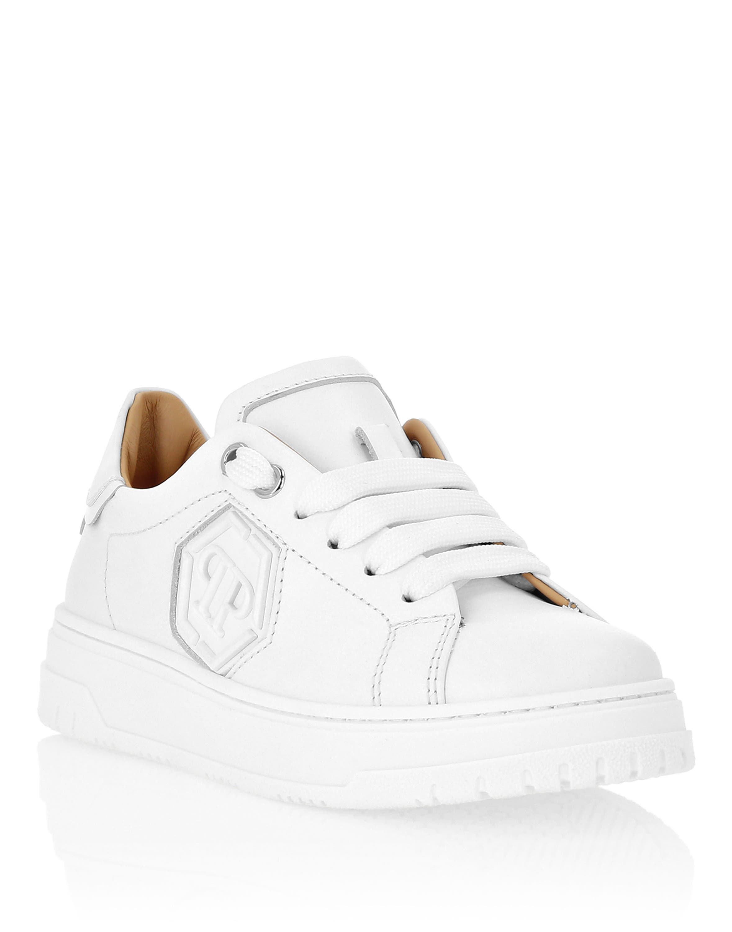 Leather Lo-Top Sneakers Hexagon Boy, Main, color, white