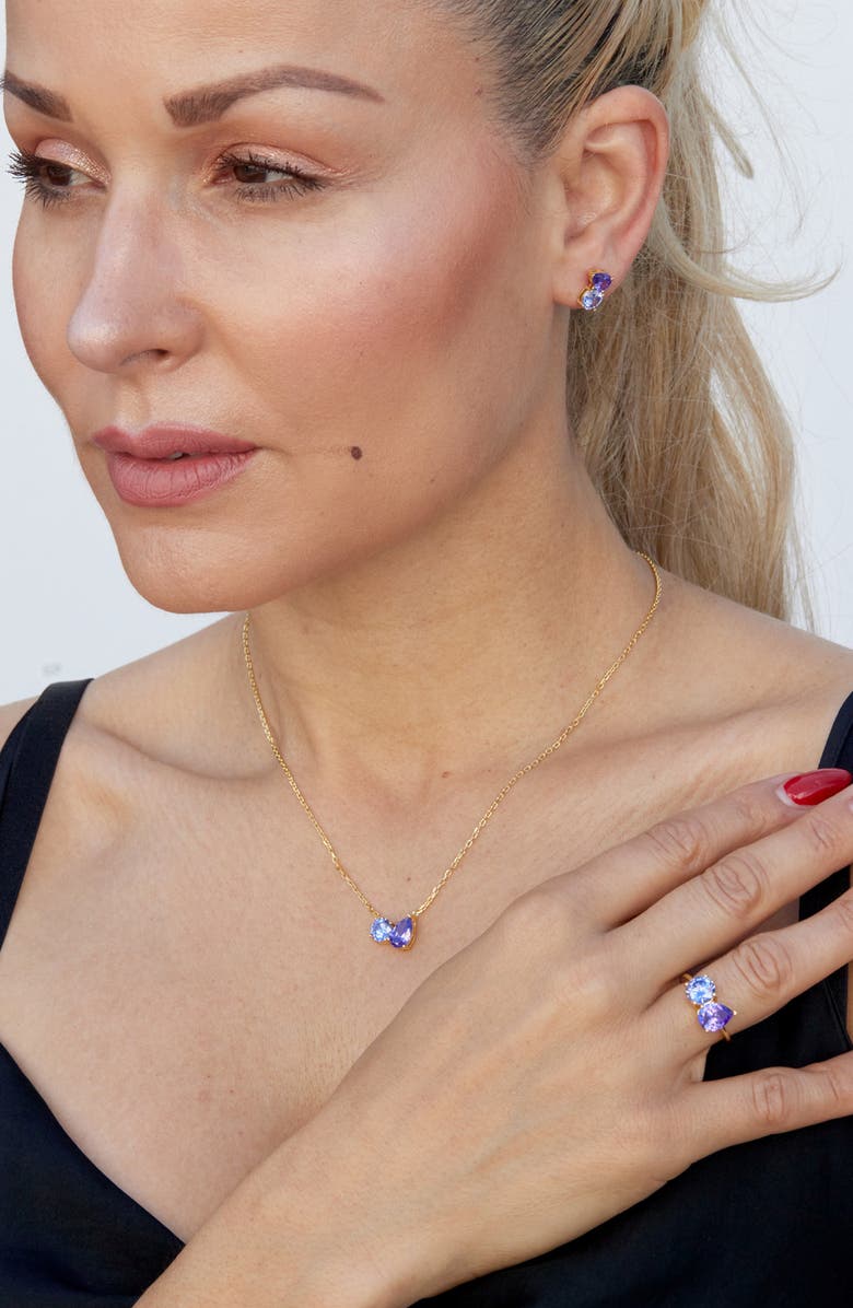 SAVVY CIE JEWELS Cubic Zirconia Toi et Moi Stud Earrings, Alternate, color, Blue