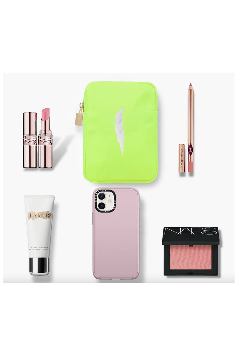Mini Lightning Bolt Cosmetics Bag, Alternate, color, NEON YELLOW