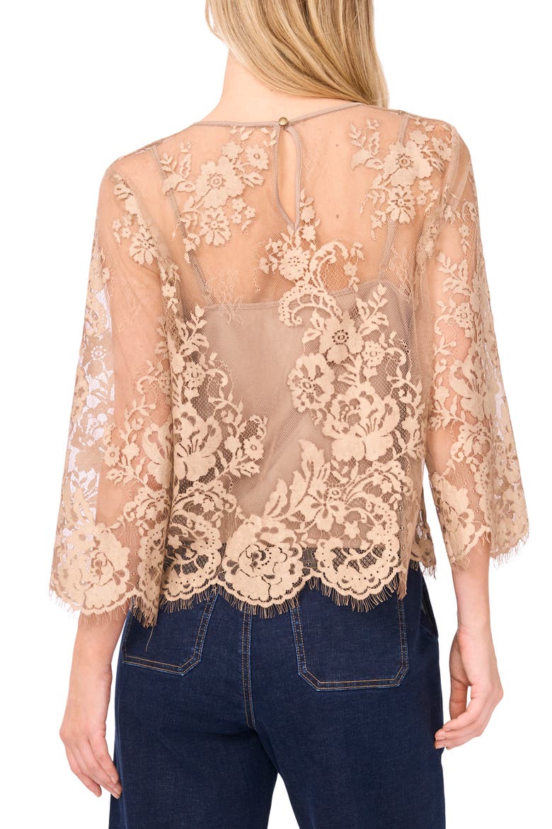 Scallop Hem Cotton Blend Lace Top, Alternate, color, FRENCH OAK