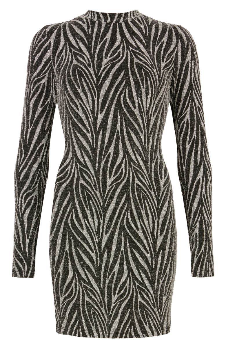AllSaints Amaya Shimmer Zebra Long Sleeve Minidress, Alternate, color,