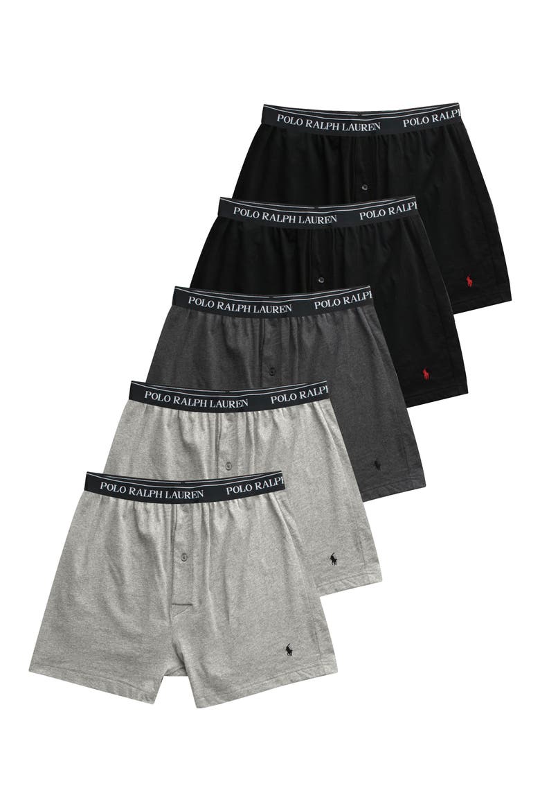 Assorted 5-Pack Knit Cotton Boxers, Main, color, GREY ASSORTED