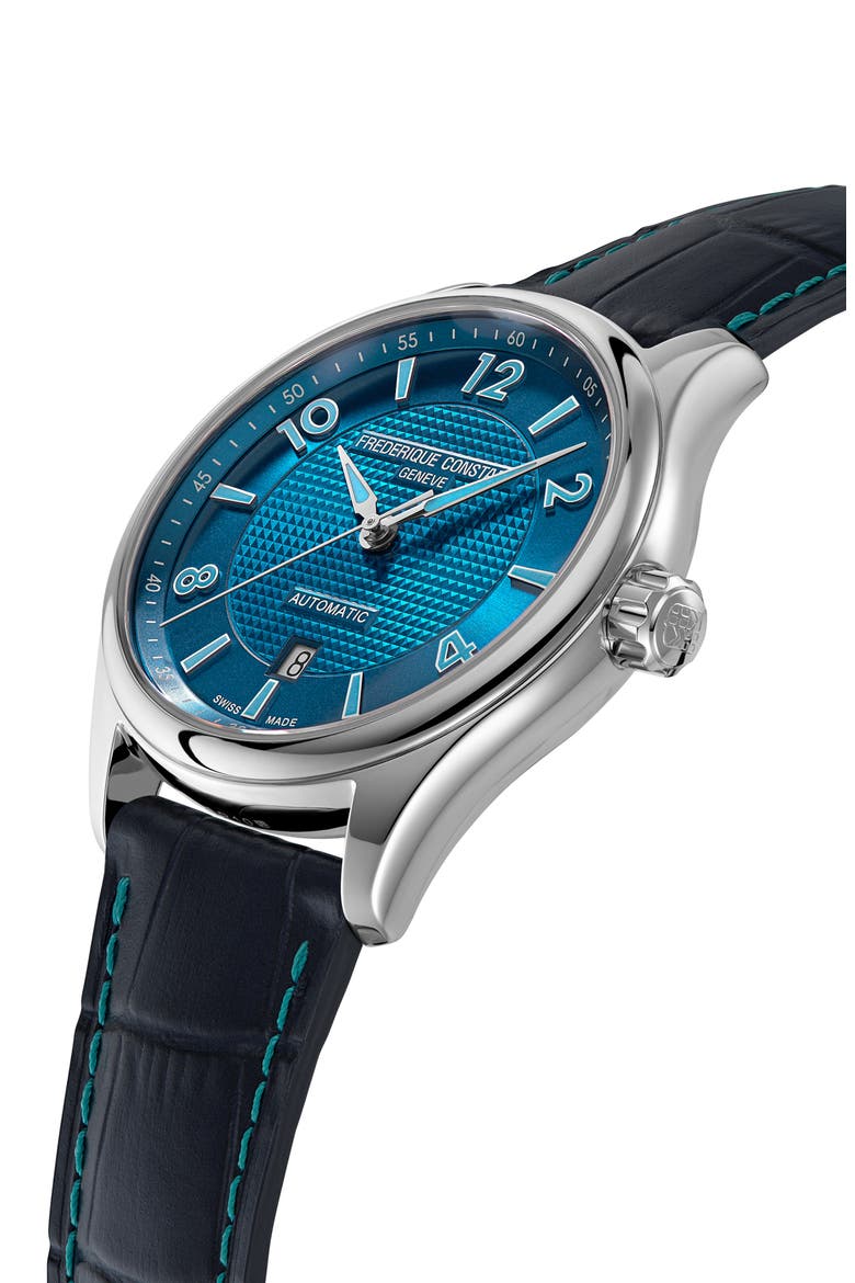 Runabout Leather Strap Watch, 42mm, Alternate, color, BLUE