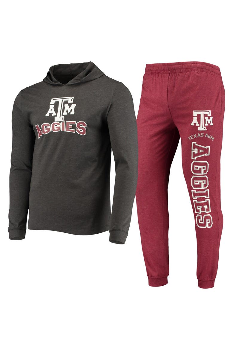 Men's Concepts Sport Maroon/Heather Charcoal Texas A&M Aggies Meter Long Sleeve Hoodie T-Shirt & Jogger Pajama Set, Main, color, Maroon