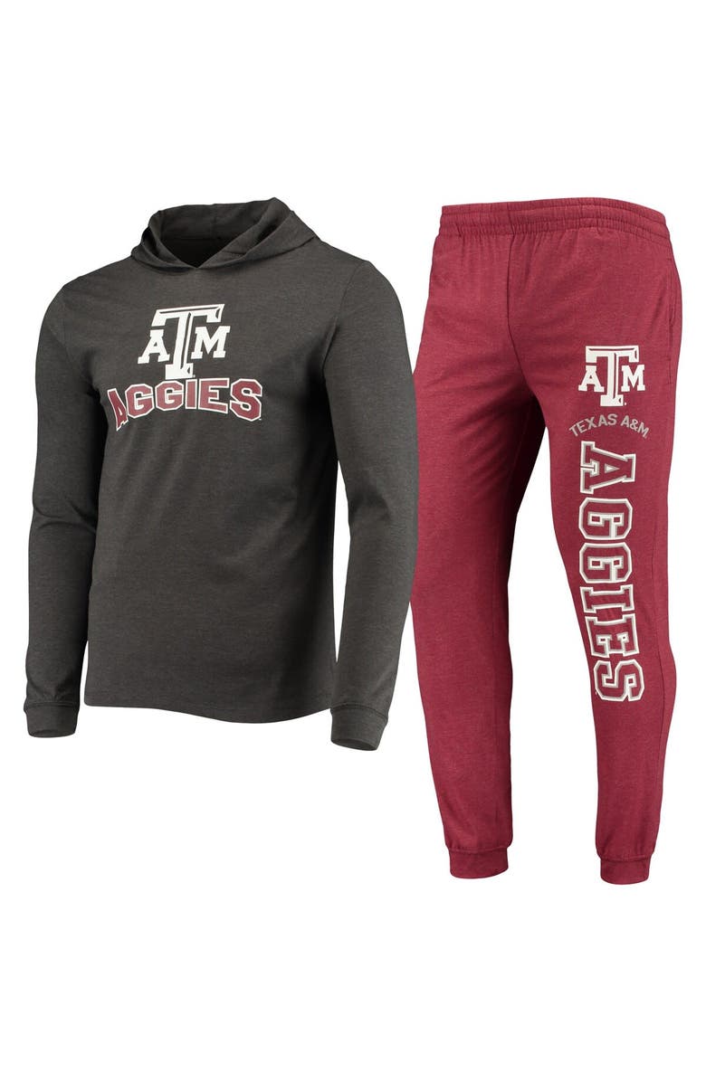 CONCEPTS SPORT Men's Concepts Sport Maroon/Heather Charcoal Texas A&M Aggies Meter Long Sleeve Hoodie T-Shirt & Jogger Pajama Set, Main, color, Maroon