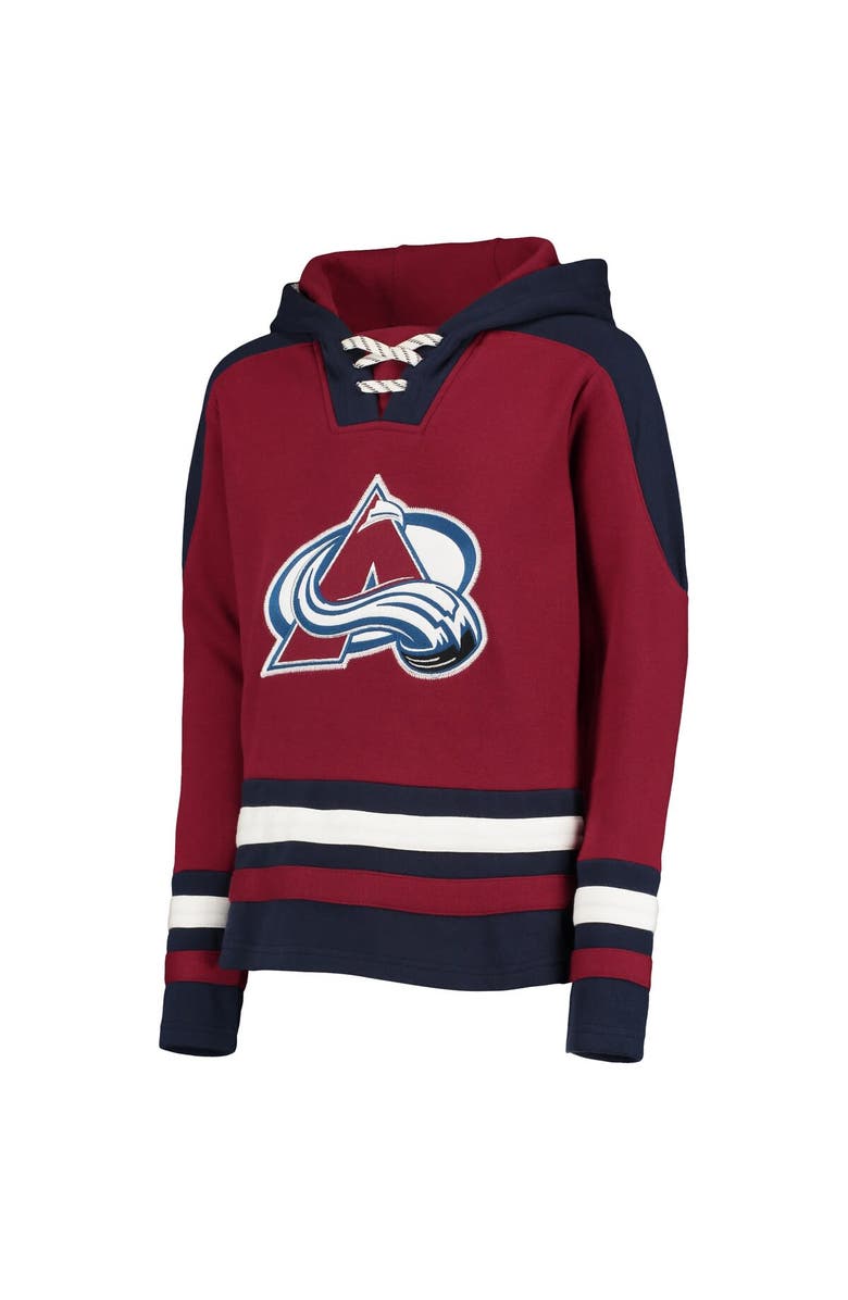Outerstuff Youth Nathan MacKinnon Burgundy Colorado Avalanche Ageless Must-Have V-Neck Name & Number Pullover Hoodie, Alternate, color, 