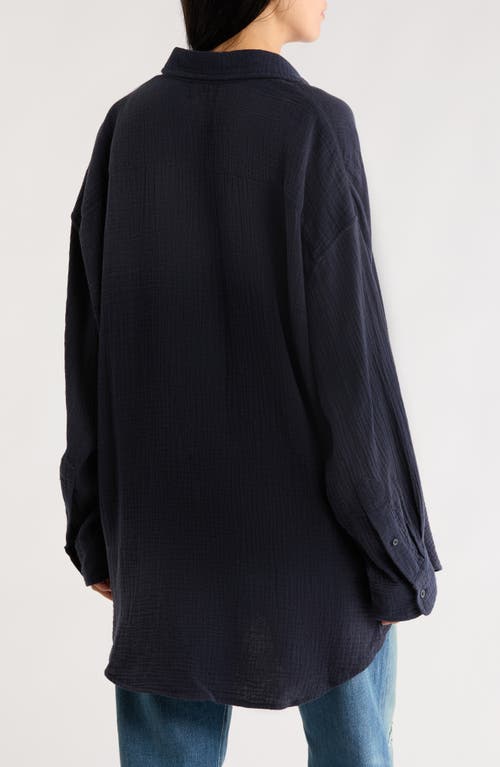 Denimist Cotton Gauze Button-up Shirt In Blue