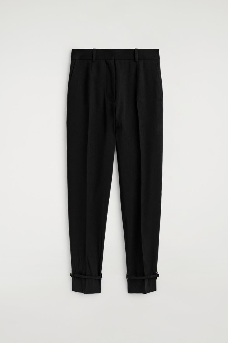Linen Straight-leg Pants, Alternate, color, BLACK
