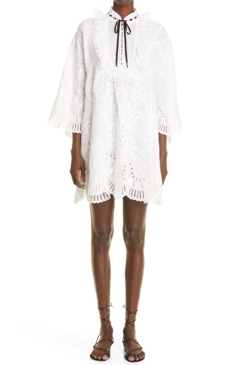 Zimmermann Zimmerman Dancer Tie Neck Embroidered Eyelet Minidress, Main, color,
