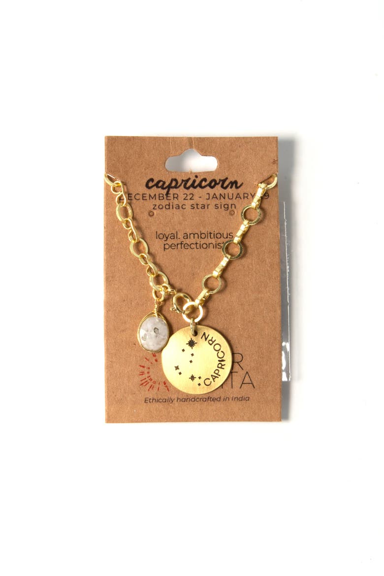 Zodiac Star Sign Necklace - Capricorn, Alternate, color, Gold
