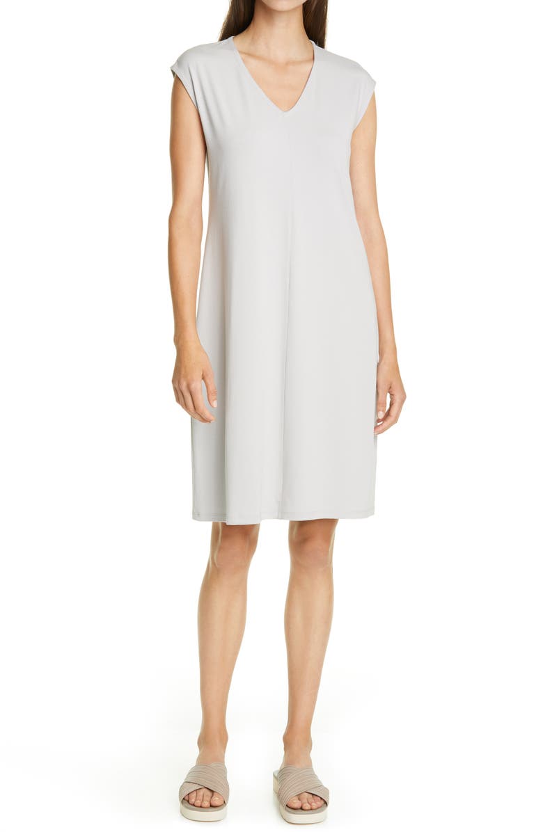 Eileen Fisher V-Neck Sleeveless Knit Dress, Main, color, Dark Pearl