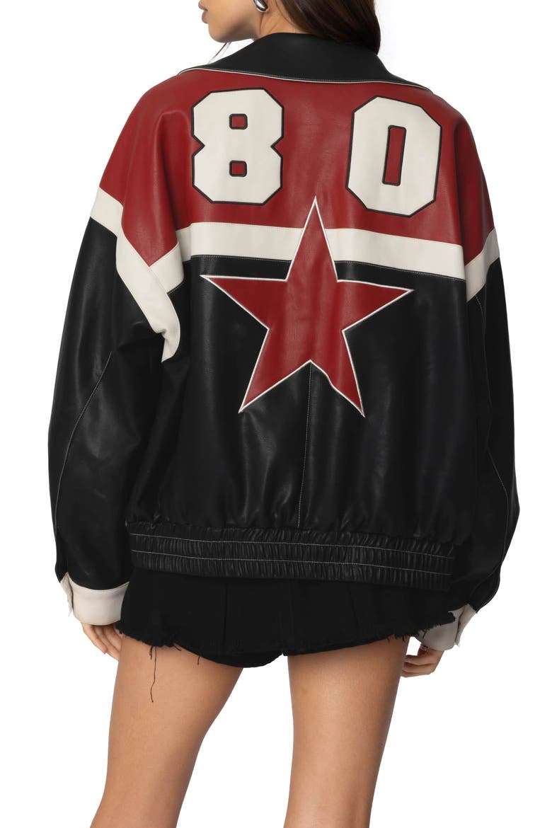 North Star Faux Leather Bomber Jacket, Alternate, color, MIX
