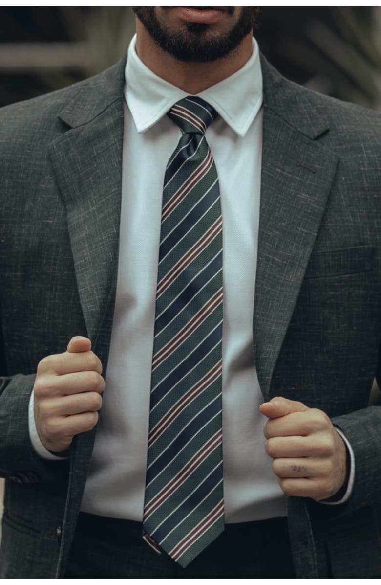 Elizabetta Vesuvio - Extra Long Silk Jacquard Tie for Men, Alternate, color, Green And Navy