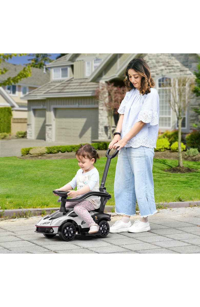 Aosom 2-in-1 Kids Push Car with Horn, Engine Sound, Steering Wheel, Alternate, color, White