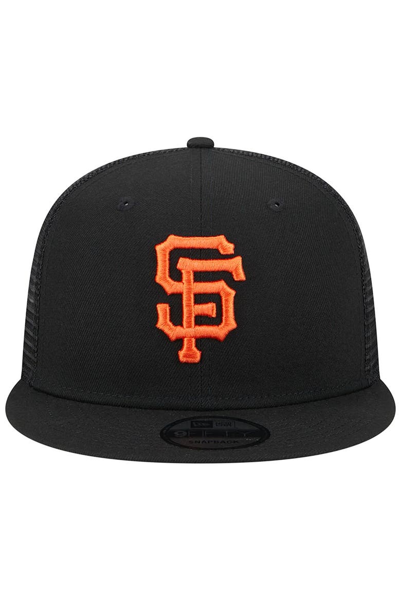Men's New Era Black San Francisco Giants Team Color Trucker 9FIFTY Snapback Hat, Alternate, color, Black