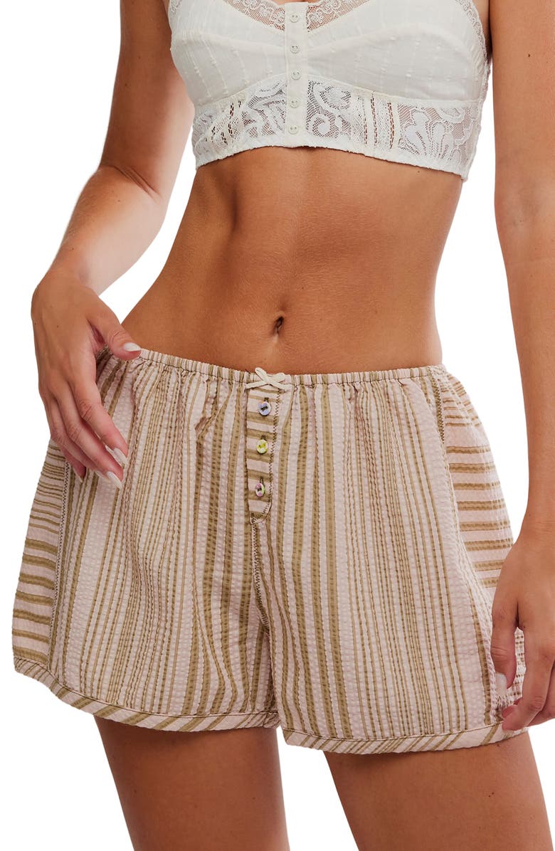 Free People Home By 8 Textured Stripe Cotton Boxer Shorts, Main, color, 