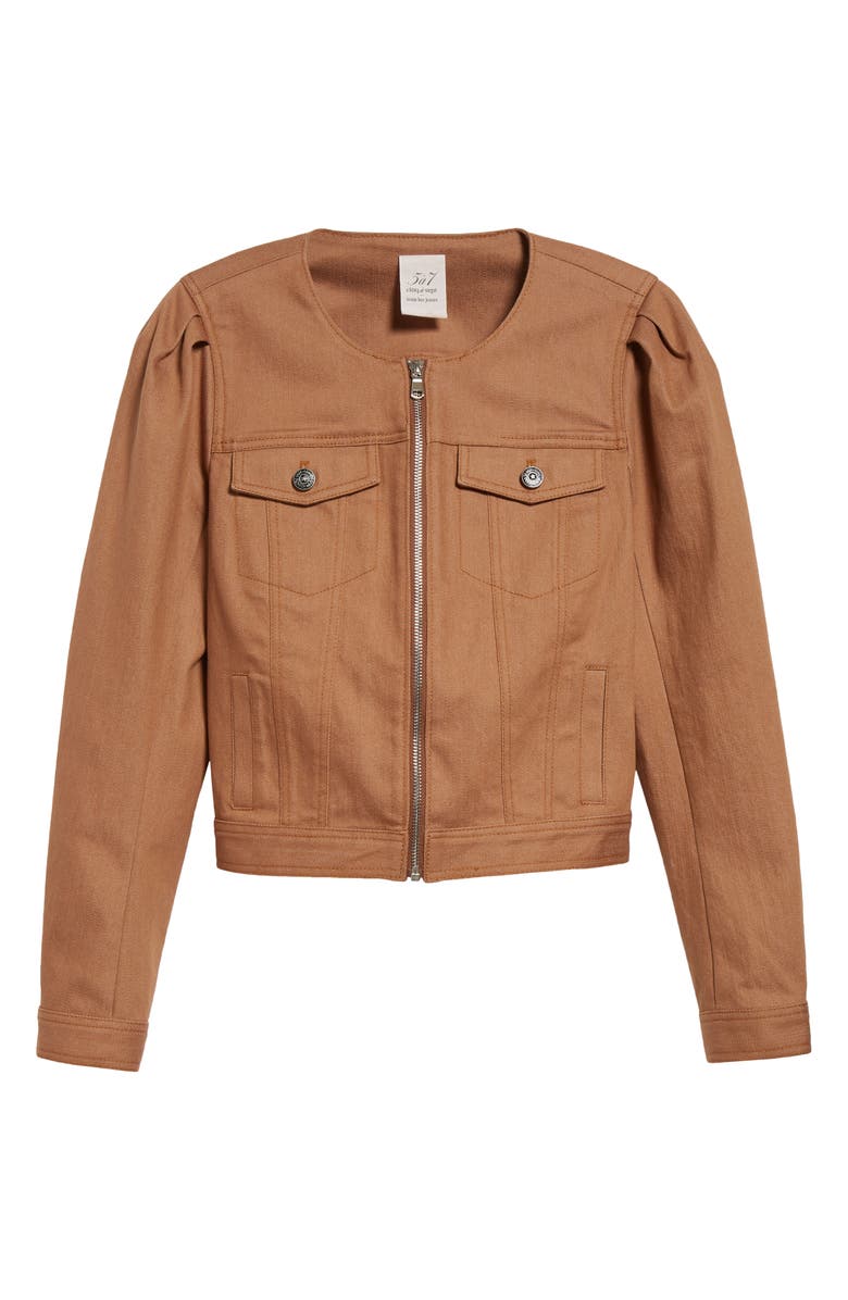 Cinq à Sept Dalia Collarless Denim Trucker Jacket, Alternate, color, Cocoa