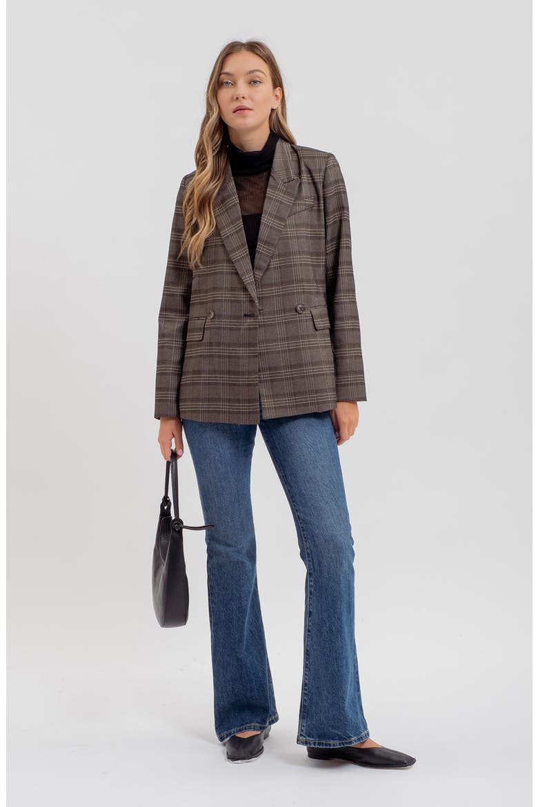 Plaid Double Breasted Blazer, Alternate, color, CHARCOAL
